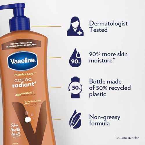 Vaseline Intensive Care Body Lotion Cocoa Radiant 3 count for Dry Skin Lotion Made with Ultra-Hydrating Lipids and Pure Cocoa Butter for a Long-Lasting, Radiant Glow 20.3 Oz