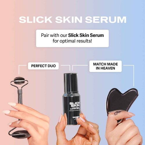 Sacheu Gua Sha Starter Kit with Slick Skin Oil — Face Gua Sha for Enhanced Lymphatic Drainage, Reduced Puffiness and Relieved Facial Tension — Metal Face Sculpting Tool With Travel Pouch