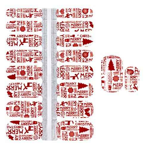 SILPECWEE 5 Sheets Christmas Nail Polish Stickers Decals Stick on Nail Polish Strips Holiday Self Adhesive Nail Stickers Full Nail Wraps for Women Nail Art Accessories with Nail File