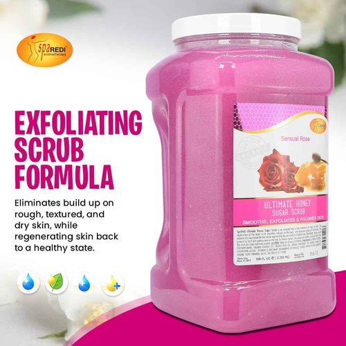 SPA REDI – Sugar Body Scrub, Sensual Rose, 128 Oz, Exfoliating, Moisturizing, Hydrating and Nourishing, Glow, Polish, Smooth and Fresh Skin - Body Exfoliator