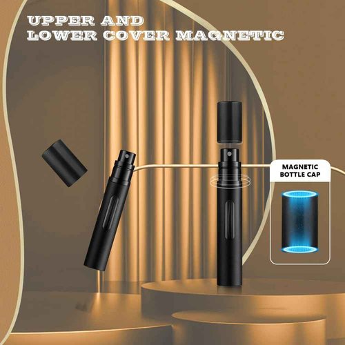 DIOHIO 8ml Perfume Atomizer Travel Refillable,Mini Cologne Dispenser, Bottom-Filling Fragrances Perfumes Bottle,Portable Sprayer Pocket Size for Women Men Cruise Car Trip Gift 2pcs (Black-Black)