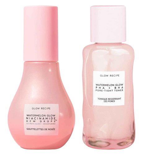 Glow Recipe Niacinamide Dew Drops Facial Serum & Illuminating Makeup Primer (40 ml) + Mini Watermelon Glow PHA + BHA Facial Toner & Pore Minimizer with Hyaluronic Acid (40 ml)