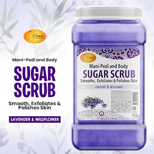 SPA REDI ? Sugar Body Scrub, Lavender and Wildflower, 128 Oz Exfoliating, Moisturizing, Hydrating and Nourishing, Glow, Polish, Smooth and Fresh Skin - Body Exfoliator