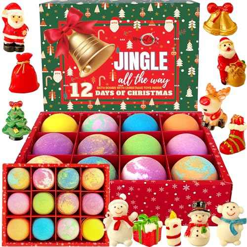 Christmas Bath Bombs for Kids with Surprise Toys Inside - Kids Advent Calendar Bathbombs - 12 Organic Bath Bombs Gift Set, Moisturizing Bubble Bath Fizzies, Stocking Stuffers Christmas Gifts for Kids