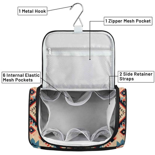 JXDXHCW Toiletry Bag with Hanging Hook Makeup Bag Vintage Bohemian Aztec Ethnic Cosmetic Case Travel Organizer for Women Men Traveling Wash Bag