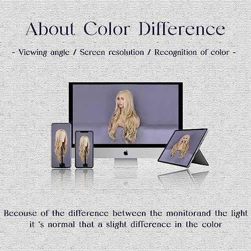 Mixed Blonde Long Wave Wig for Women -26inch Middle Part Long Curly Wig Heat Resistant Synthetic Hair Looking Natural, Fiber Wig for Daily Party Use