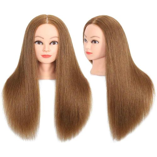 ZOMOI Mannequin Head 100% Human Hair,Hairdresser Cosmetology Mannequin Doll Head Practice Braiding Head with Free Clamp (27#Light Brown)