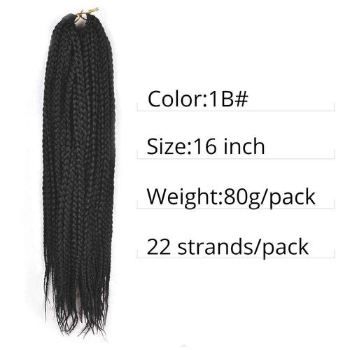 16 Inch Box Braid Crochet Hair,Crochet Box Braids,Crochet Braids Box Braids,Crochet Box Braids Pre Looped,1CM In Diameter 3X 100% Synthetic Hair Extensions(132 Strands,1B#)