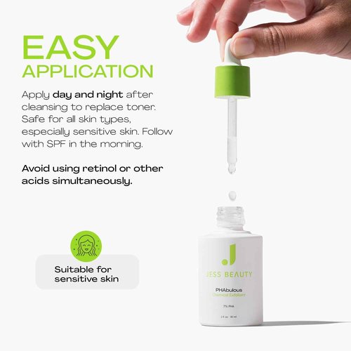 JESS BEAUTY | PHAbulous Chemical Exfoliant | Skin Care for Sensitive Skincare Hydration & Antioxidant Protection | 1 fl oz