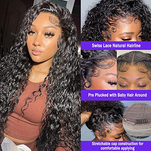 Water Wave Lace Front Wigs Human Hair 180% Density Pre Plucked with Baby Hair 13x4 Hd Transparent Water Wave Lace Frontal Wigs 22Inch Wear and go Glueless Wet and Wavy Wig for Women