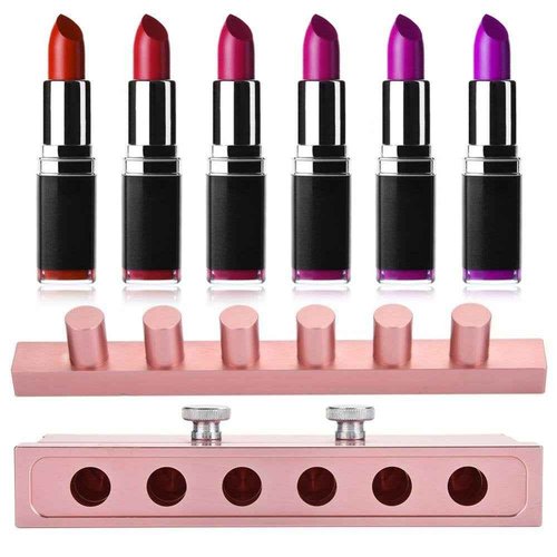 DIY Lipstick Mold With Stripper, 2/4/6 Cavities 12.1 Aluminum Alloy Rose Gold Dual Uses Lip Balm Maker Tool (6 Holes)