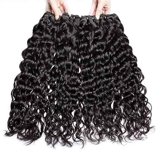 Human Hair Water Curly Bundles Brazilian Water Wave 4 Bundles (14 16 18 20 inch£©12A Brazilian Virgin Hair Wet and Wavy Human Hair Weft Natural Black