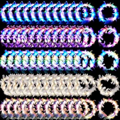Taiyin 100 Pieces LED Feather Crown Headband Colorful Light up Headband Luminous Flower Crowns for Women Hair Accessories for Halloween, Birthdays, Christmas, Role Playing Party Gift (Multiple Colors)