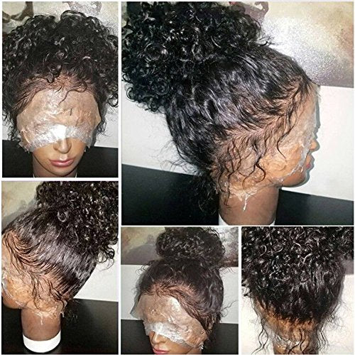 JYZ Burmese Curly Hair Lace Front Wigs Human Hair 180% Density Pre Plucked Bleached Knots with Baby Hair 13X4 HD Lace Brazilian Wet Raw Human Hair Wigs 14 Inch Free Part Natural Color
