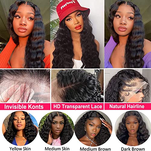 JIETAI 13x4 Loose Deep Wave Curly Lace Front Wig Pre Plucked with Baby Hair 180% Density Curly Human Hair Wigs 10A Wigs for Black Women Glueless Wig (22inch, Natural Color)