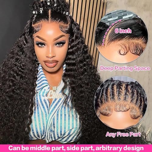 Deep Wave Lace Front Wigs Human Hair 13x6 HD Lace Front Wigs Pre Plucked With Baby Hair 180% Density Curly Wigs for Black Women Natural Color 24 Inch