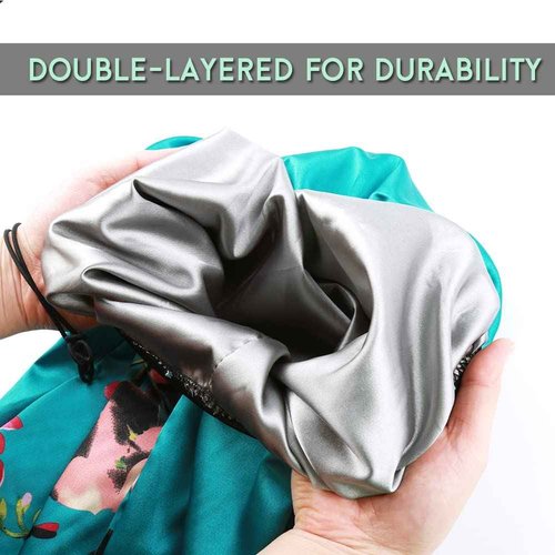 sent hair 2pcs Extra Long Satin Bonnet Sleep Cap for Women, Double-Layer Silky Hair Bonnet for Braids/Dreadlocks/Curly/Long Hair with Tie Band (Green Flora & Purple Floral)