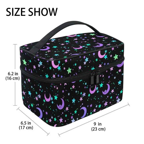 Makeup Bag, Crescents and Stars Makeup Organizer Bags Toiletry Bag Box Travel Cosmetic Bag Make Up Train Case for Women Teen Girl Ladies