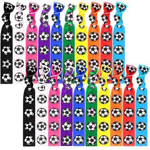 20 Pieces Soccer Hair Ties Football Hair Bands Accessories No Crease Ribbon Soccer Ponytail Holders