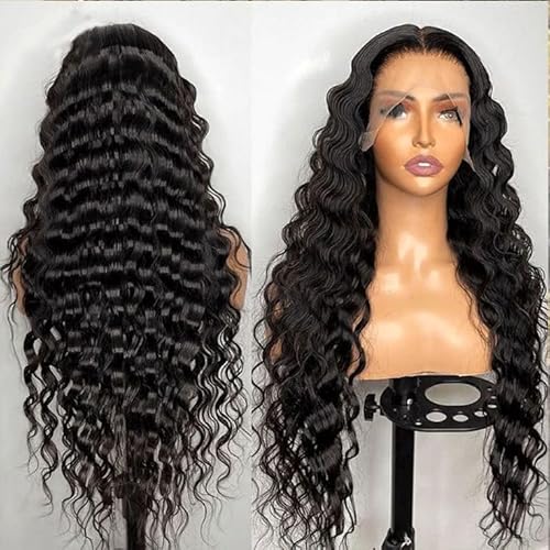 Deep Wave Lace Front Wigs Human Hair Glueless Wigs for Black Women 13x4 HD Transparent Lace Front Wigs Pre Plucked with Baby Hair 180 Density 22 Inch