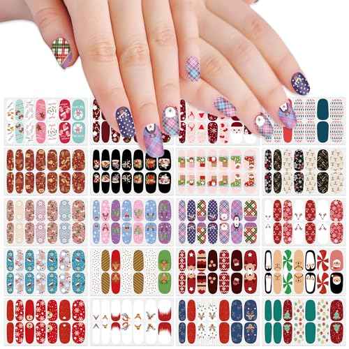 SILPECWEE 20 Sheets Christmas Nail Polish Stickers Full Nail Wraps Stick on Nail Polish Strips Gel Nail Strips Self Adhesive Holiday Manicure Fingernail Sticker Nails for Women with Nail File