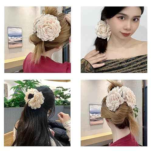 White Rose Hair Claw for Women Girls Nonslip Flower Hair Clip for Long Hair Accessories for Girls Sweet Hair Accessory for Vacation Parties Daily Wear Christmas Birthday Gifts for Women Girls