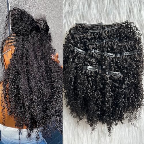 Kinky Curly Clip in Hair Extensions Real Human Hair Seamless PU Clip ins Hair Skin Weft 7pcs/set 120g 18inch for Black Women