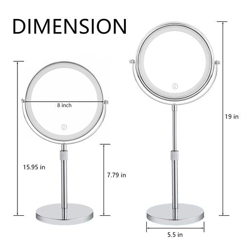 HIEEY Lighted Makeup Mirror with Magnification, 1x/10x Rechargeable 8" Lighted Mirror, 360° Rotation Touch Screen Vanity Mirror, Three Color Lighting Modes, Height Adjustable (Gift Box)