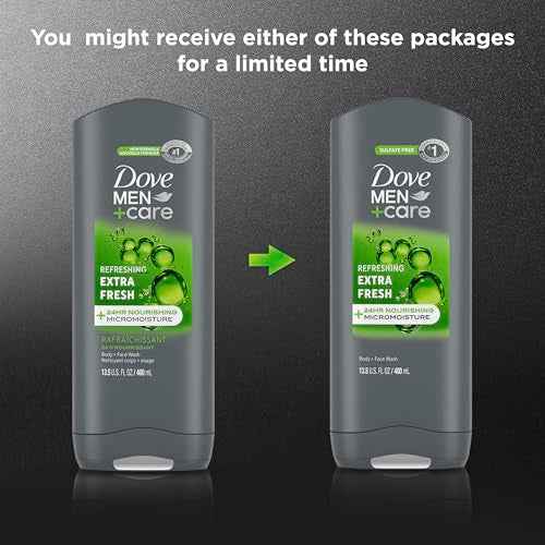 DOVE Men + Care Body Wash and Face for Fresh, Healthy-Feeling Skin Extra Fresh Cleanser That Effectively Washes Away Bacteria While Nourishing Your 13.5 oz