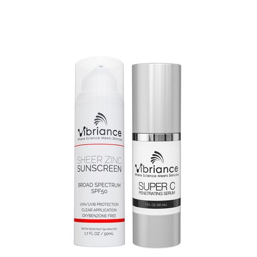Vibriance Simple Skincare Essentials Bundle | Super C Vitamin Serum, Sheer Zinc Sunscreen SPF 50 Skin Care Set - Nourish, Protect, Illuminate