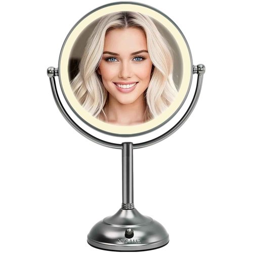 VESAUR Professional 8.5" Lighted Makeup Mirror, 1X/10X Double Sided HD Undistorted Magnifying Mirror with 3 Color 90 Dimmable LED lights, 360° Rotation Vanity Mirror, Unique Black Nickel with Gift Box