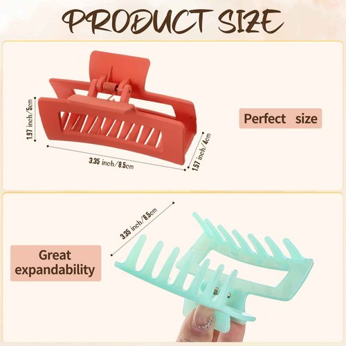 Tigeen 34 Pcs Hair Clips, Square Claw Clips for Women Girls, 3.3" Medium Non Slip Rectangular Matte Claws Accessories Jumbo for Thin Hair
