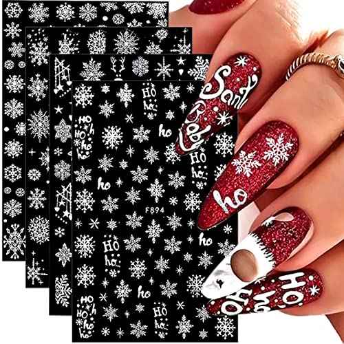 8 Sheets 3D Snowflake Nail Art Stickers Winter Nail Decals Self-Adhesive Glitter Designs Nail Charms Christmas Nail Stickers Winter Holiday Nail Decoration for Women Girls DIY Xmas Nail Art Supplies