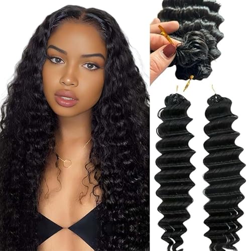 100% Human Hair Knotless Pre-Separated Crochet Hair Extensions Deep Culry Feather Hair Deep Wave Feather Line Hair Extensions Natural Color 16Inch 60g