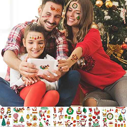 210+ Christmas Temporary Tattoos Sticker for Kids - 30 Sheets Christmas Tattoos Cute Designs for Merry Christmas Party Favors, Stocking Stuffer, Christmas Eve Gift, Xmas Tree + Lights, Santa