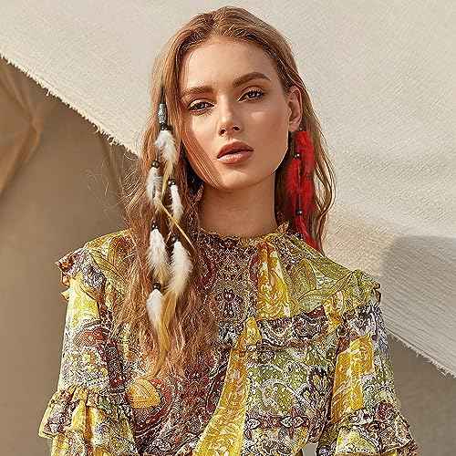 6 Pack Feather Hair Clips Handmade Hippie Feather Headband Boho Hair Extensions with Clip Comb Feathers Hairpin Headdress Accessories for Women.