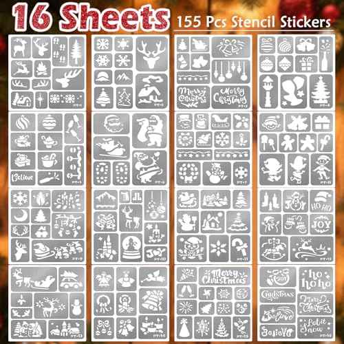 Christmas Temporary Tattoo Markers for Skin, 8 metallic Body Markers + 155 Temporary Tattoo Stencil Stickers, Face Body Paint Kit for Kids and Adults, X-Mas Party Gift