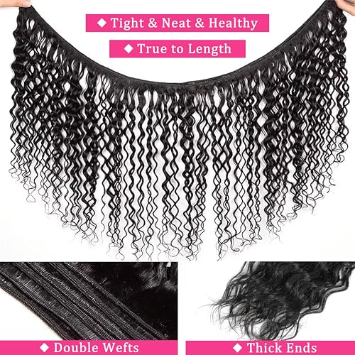 Deep Wave Bundles Human Hair 14 16 18 Inch Water Wave Human Hair Bundles Deals Human Hair Extensions Natural Curly Hair Doubt Weft for Women