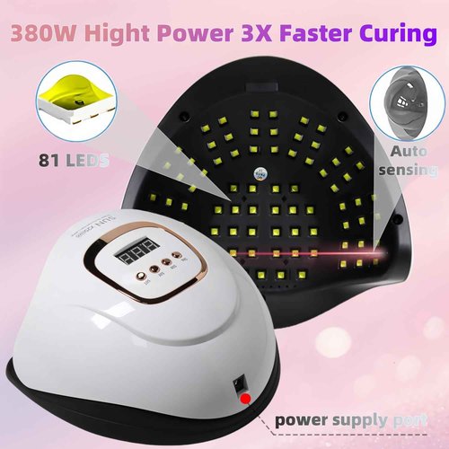 UV LED Nail Lamp with 81 Beads, 380W Nail Curing Lamps for Gel Polish with Automatic Sensor/4 Timer Setting,Led Nail Dryer, Professional Nail Art Drying Tools for Fingernail and Toenail