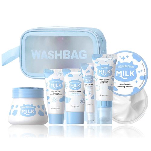 Milk Skin Care Sets&Kits,Beauty Gift Sets for Teenage Girls,Skincare Set-Cleanser,Eye Cream,Moisturizer, Sunscreen,Hand Wax,Cream,Facial Kits for Women,Deep Hydrating (One Size, Milk StyleA)