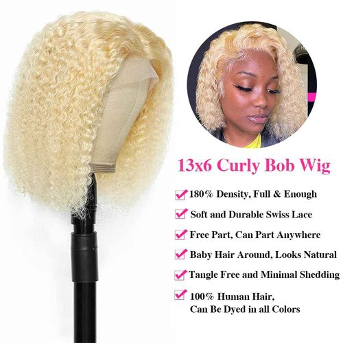 Legendhair 613 13x6 Lace Front Wigs Human Hair Blonde Bob Human Hair Wigs Short Curly Bob Wigs for Black Woman Glueless 613 Frontal Wigs Pre Plucked With Baby Hair 180% Density (10 Inch)