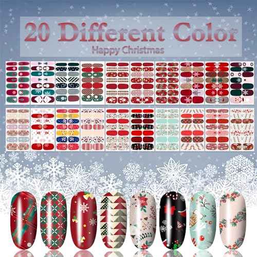 SILPECWEE 20 Sheets Christmas Nail Polish Strips Full Nail Wraps for Women Self Adhesive Nail Polish Stickers Holiday Manicure Stickers for Nail Art with Nail File (Chic Style)