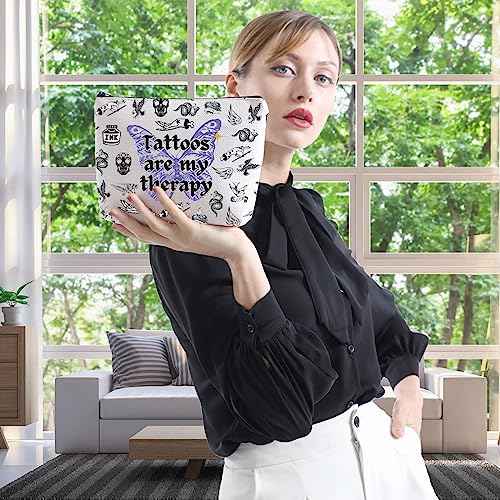 WCGXKO Tattoo Artist Gift Gothic Tattoos Are My Therapy Zipper Pouch Makeup Bag