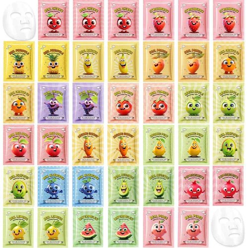 Kaely 40 Pack Bulk Face Masks for Kids, Kids Face Mask Spa Day Kit Supplies, Spa Party Favors for Teens Girls Women, Sheet Facial Mask Skincare Gifts Set, Moisturize Soothe for All Skin Types, 01