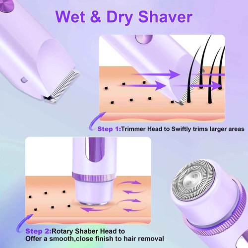 Nawedaa 2025 Bikini Trimmer for Women, Cordless& Painless& Waterproof Dual Head Shaver for Women Private Area& Face& Body, 2-in-1 Electric Razors, Bikini Shaver, Hair Trimmer with LCD