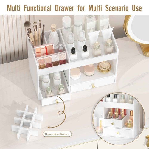 Wisuce Essentials Large Makeup Organizer with Drawers, Bamboo Countertop Cosmetic Storage for Dresser Vanity Organizer Beauty Desk Skincare Holders Container Make Up Organizing for Lipstick
