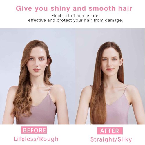 Deluxe Electric Hair Straightener and Curling Comb for Natural Hair and Wigs, 450°F Heat Pressing Comb with Anti-Scald Case (Pink)