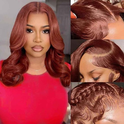 KINSTAR 13x6 Reddish Brown Lace Front Wigs Human Hair HD Lace Front Wigs Human Hair 180 Density Body Wave Frontal Wigs Human Hair with Baby Hair Colored Glueless Wigs 14Inch