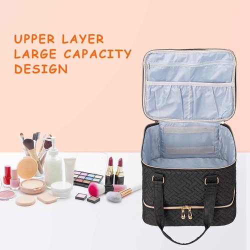 KGMCARE Nail Polish Organizer, Double Layer Storage Bag Gel Nail Polish Carrying Case Holds 42 Bottles with Nail Dryer Lamp Portable Manicure kit supplies Organizer (quilted)
