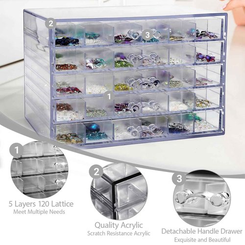 Guolich 5 Tier 120Lattice nail Organizers and Storage Clear Acrylic Nail Jewellery Accessories Storage Case Holder Shelves Display Mesa Para Manicura Profesional Nail Table